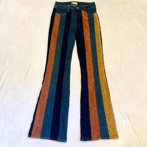 Altar'd State Blue Denim and Brown Corduroy Flare Jeans